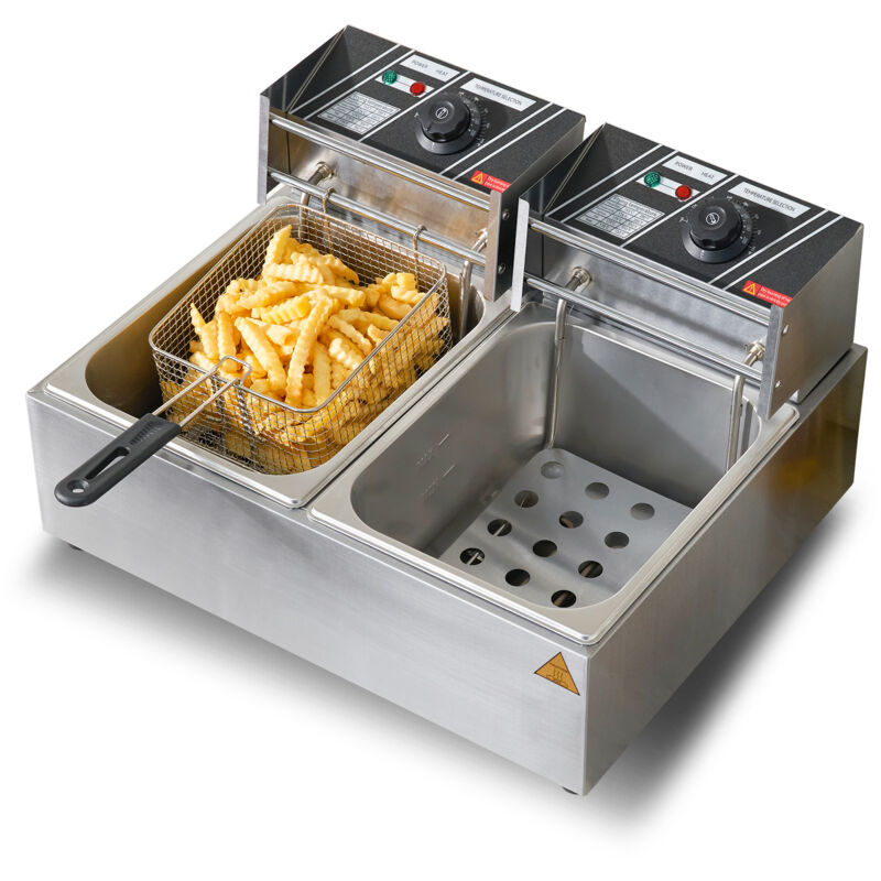 Mophorn - Friteuse électrique commerciale capacité de 24 l, friteuse de comptoir en acier inoxydable de 5 000 w avec deux paniers amovibles, pour