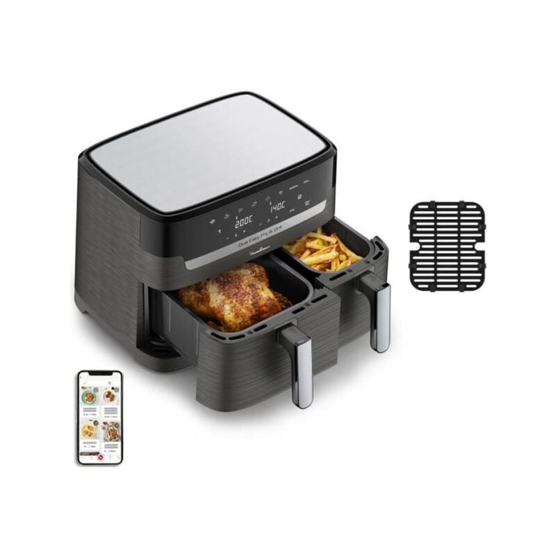 Moulinex - Friteuse Electrique sans huile + Grill 8,3L, 2 tiroirs, 8 programmes, Economie d'énergie, Air Fryer, Dual Easy Fry&Grill EZ905B20