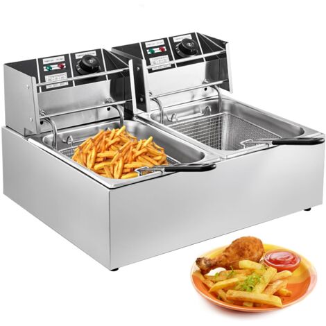 Friteuse électrique professionnelle 12L 5000W à double réservoir en acier inoxydable 50-200°C frites Pour Usages commerciaux