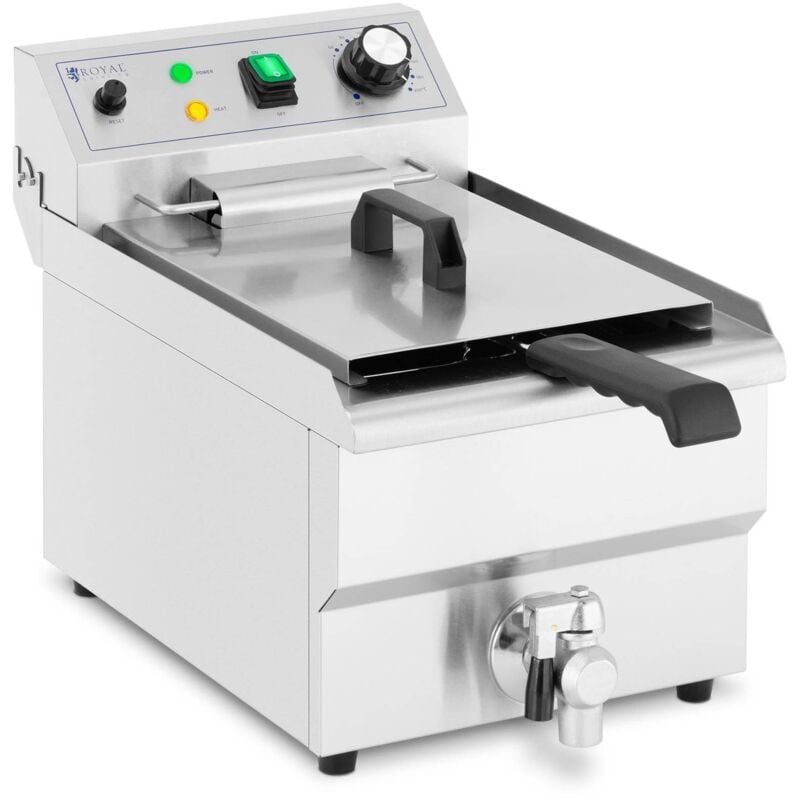 Royal Catering - Friteuse Électrique Professionnelle Inox Avec Zone Froide Robinet 230V 9L 3000W