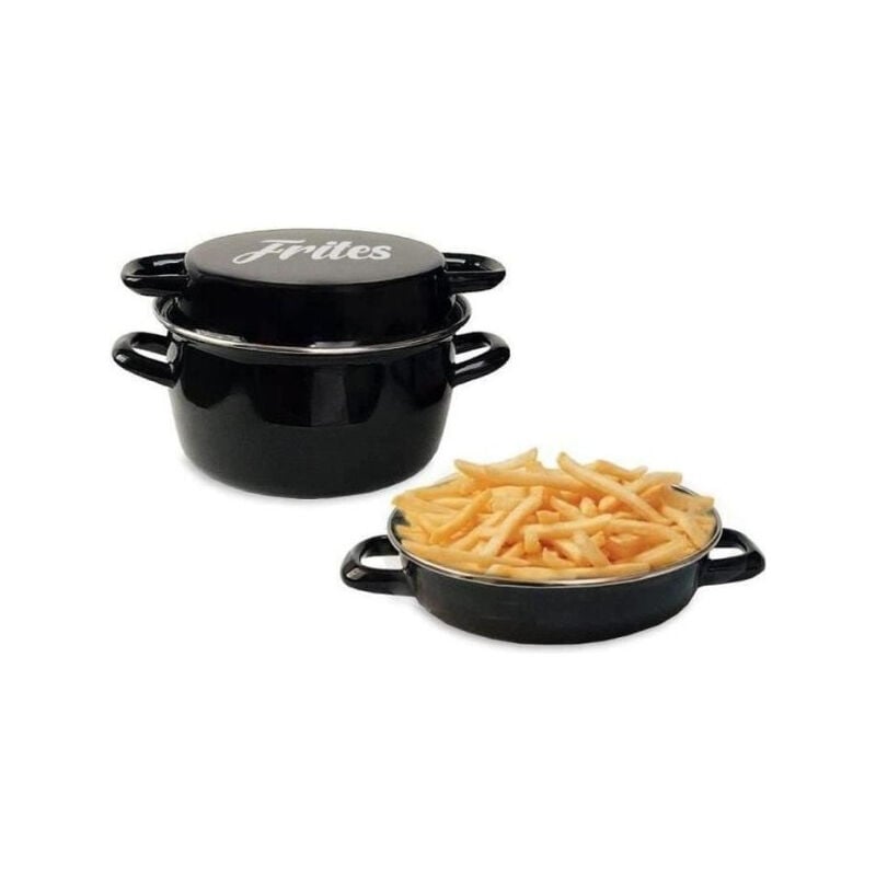 Baumalu - Friteuse émail 26 cm noire avec panier et couvercle verre