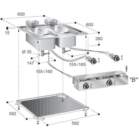 Friteuse Encastrable Drop-In 7,25 kW - 1 ou 2 Cuves 10 L - Combisteel