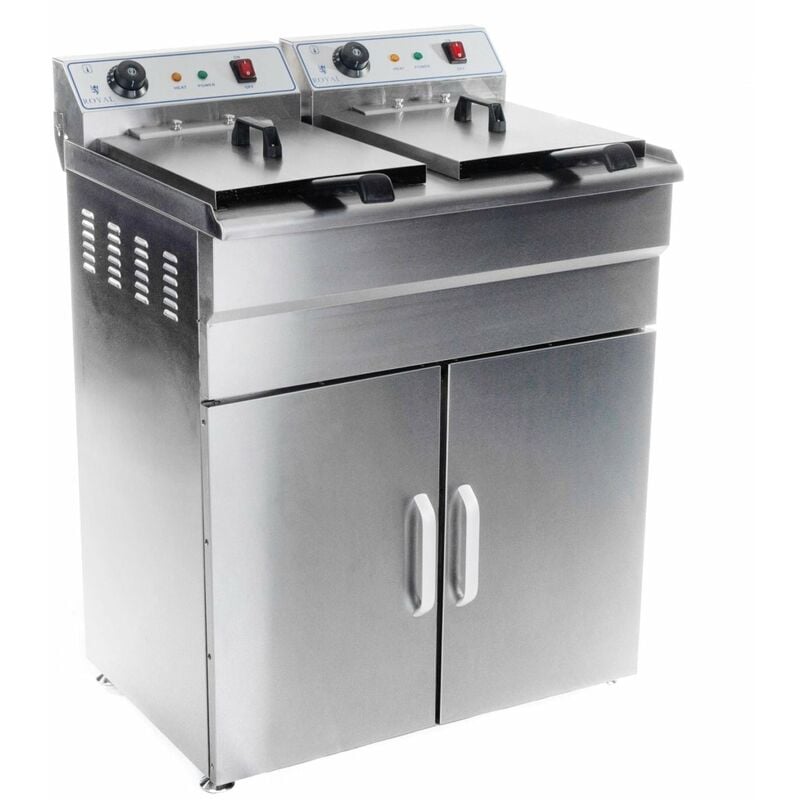 Helloshop26 - Friteuse haute acier inox 2 bac 16 litres cuve amovible avec minuterie professionnelle