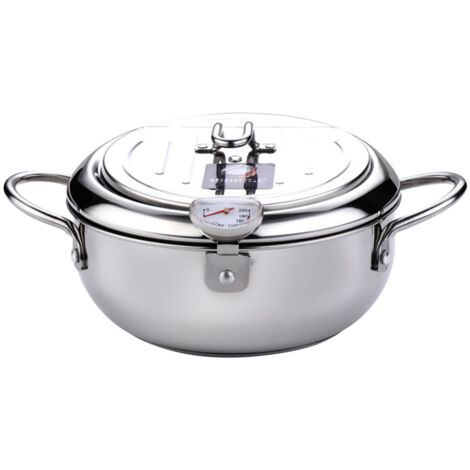 Friteuse japonaise en acier inoxydable avec thermomètre et grille d'égouttage pour frites, crevettes, poulet et poisson