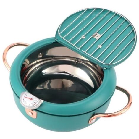 Friteuse Marmite avec thermomètre Poêle à frire japonaise en acier inoxydable pour cuisinière à induction vert foncé