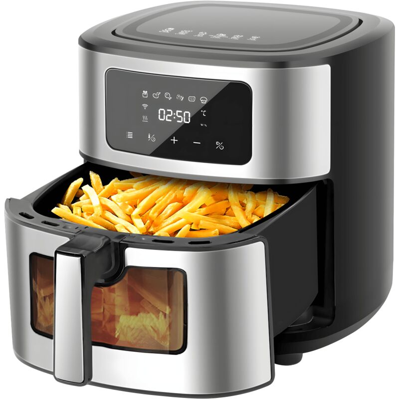 Magicfox - Friteuse sans Huile 8L avec Panier Antiadhésif - Boîtier en Acier Inoxydable -Écran led Tactile - 6 programmes- 1500W