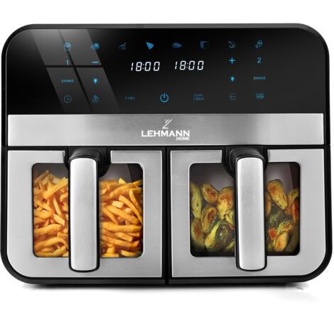 Friteuse sans huile 9L 2400W Wi-Fi – Double cuisson – Technologie de circulation d'air – Pour cuisson saine et rapide – Lehmann