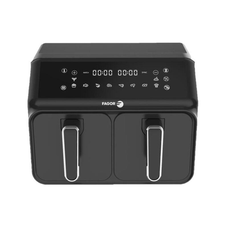 Fagor - Friteuse sans huile Airfryer 2 cuves de 4L - 2200W - 8 programmes - Noir