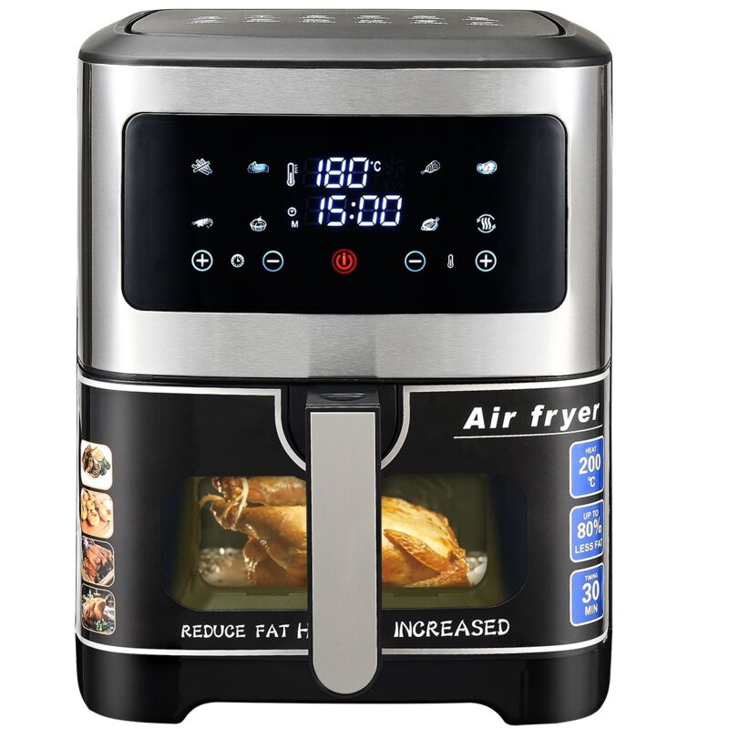 Eifson - Friteuse sans huile, friteuse à air chaud 8,8 l avec fenêtre de visualisation, 8 fonctions de cuisson, écran tactile noir, friteuse à air,