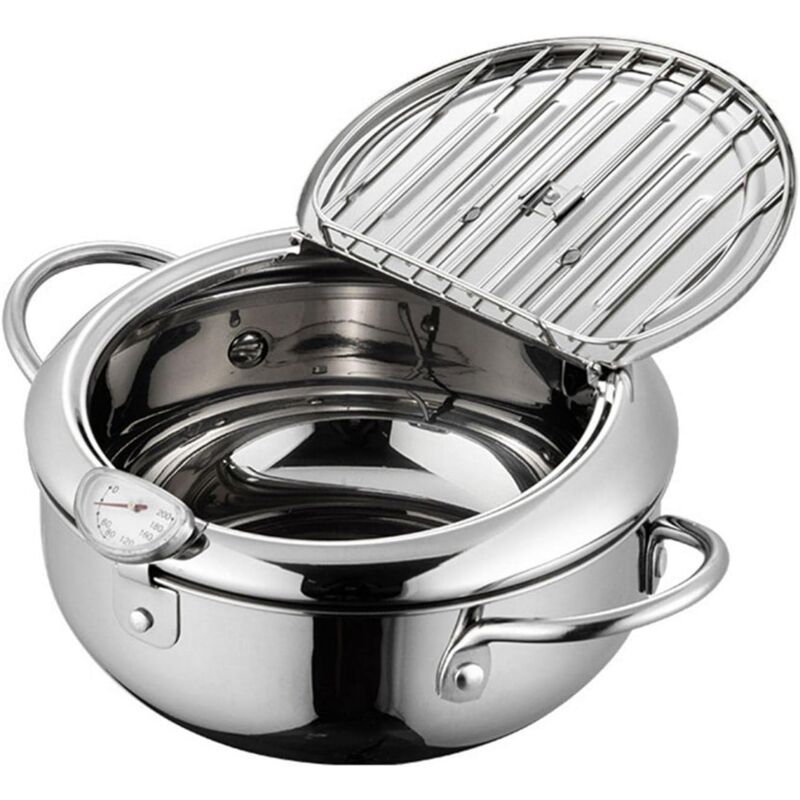 Ulisem - Friteuse tempura japonaise avec thermomètre, friteuse tempura en acier inoxydable avec égouttoir pour frire tempura, poulet français,