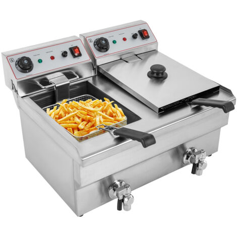 Fritteuse aus Edelstahl Professionelle elektrische Fritteuse für die Gastronomie Fassungsvermögen: 2 Körbe à 10 Liter