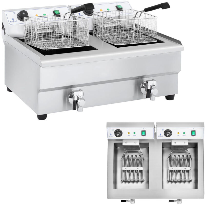 Royal Catering Doppelkammer-gewerbefritteuse Mit Wasserhähnen 230v 2x16l