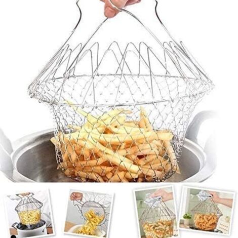 Frittierkorb – Edelstahl-Kochkorb, Edelstahl-Küchensieb, erweiterbarer Frittierkorb, Dampfgarer