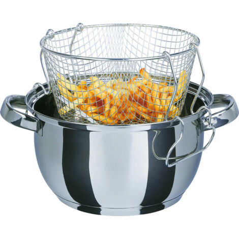 Frittiertopf 3 l Ø22cm Edelstahl mit Glasdeckel und Frittiereinsatz