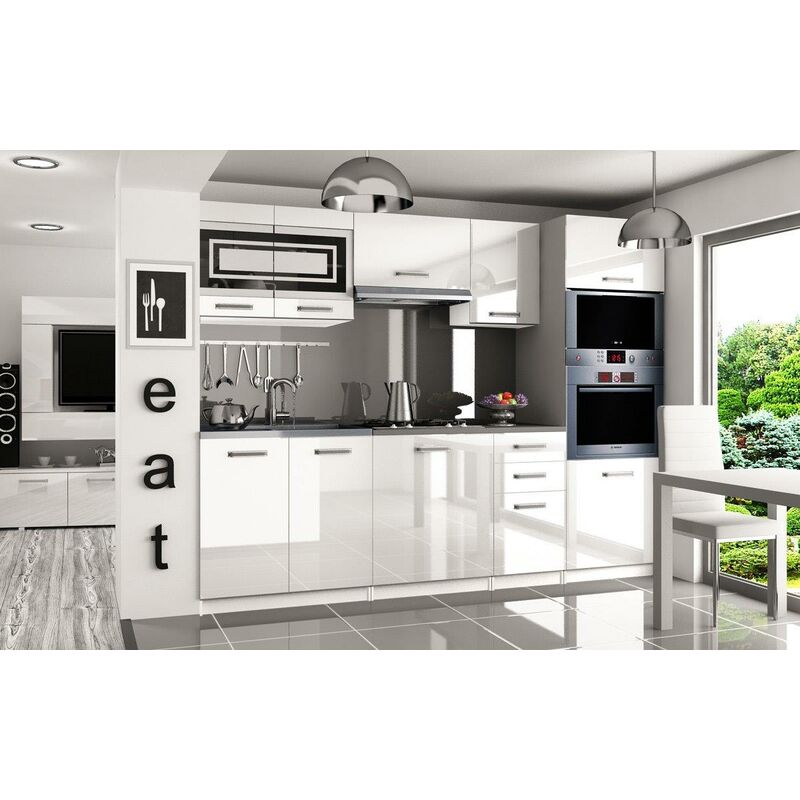 

FRITZ | Cocina completa modular lineal L 240cm 7 piezas | Plan de trabajo INCLUIDO | Conjunto de armario de muebles de cocina - Blanco