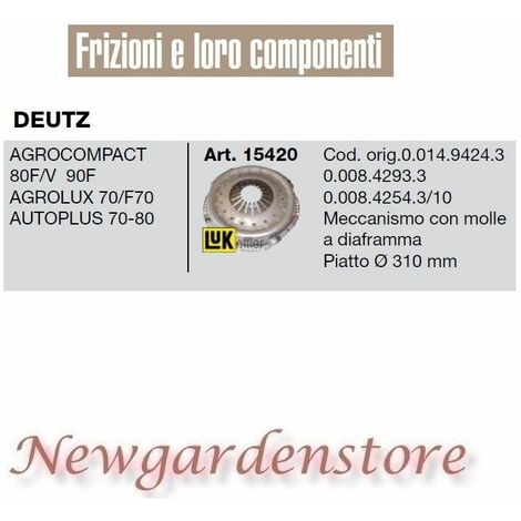 Frizione meccanismo 15420 trattore DEUTZ Agrocompact Agrolux autoplus 80F 310mm
