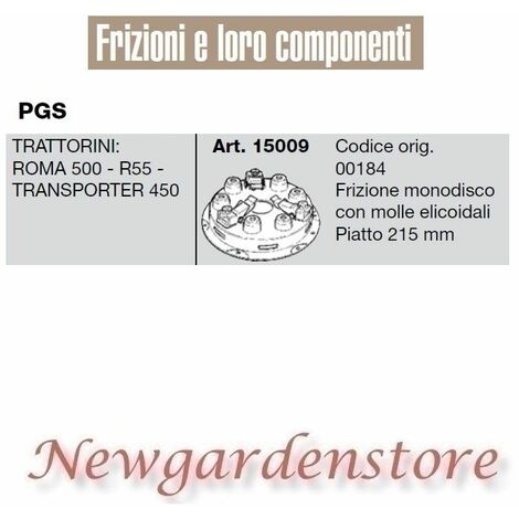Frizione monodisco 15009 PGS trattorino ROMA 3500 R55 TRANSPORTER 450 215mm 0184