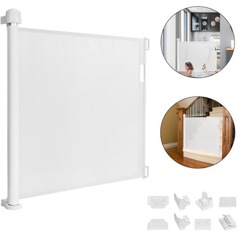 FROADP 0-150 cm Barrera de Seguridad Extensible de PVC para Escaleras, Puerta de Seguridad Retráctil para Bebés y Mascotas, Blanco