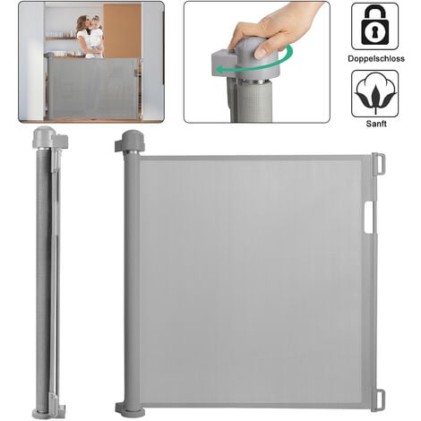 FROADP 0-150 cm Barrera de Seguridad Extensible de PVC para Escaleras, Puerta de Seguridad Retráctil para Bebés y Mascotas, Gris