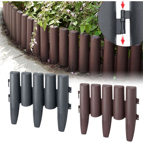 FROADP 10 Pièces Bordures de Pelouse en Plastique, 28x24cm Palissade Jardin Exterieur, Flexible Bordurette de Jardin avec l'aspect du Bois, Clôture Anthracite pour Les Vergers, Lits, Chemins(Total 2,8