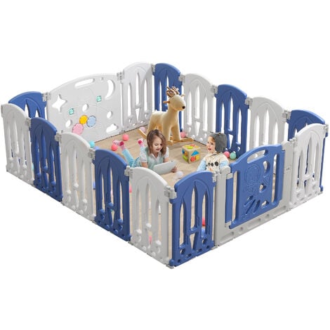 FROADP 193,5x150x63cm Parque Infantil Plegable Puerta de Escalera 14 + 2 Paneles Parque Infantil de HDPE que Incluye Puerta y Tablero de Juguetes Barrera para Cercas