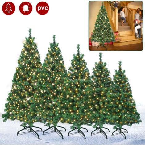 Froadp 180cm Arbre de Noël Artificiel en PVC, Aiguilles de Sapin en Plastique avec 570 Branches et 250 LEDs, Arbre de Noël Amovible avec Support en Métal, Sapin Ignifugé pour Décoration de Noël
