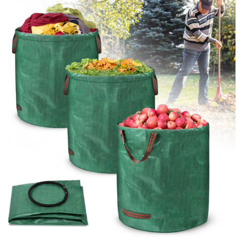 Froadp 272L Gartensack Tragbare Gartenabfallsack mit Griffen Robustem 150g/m² Polypropylen-Gewebe Grünschnittsäcke Wasserdichte Laubtasche, 3 Stück