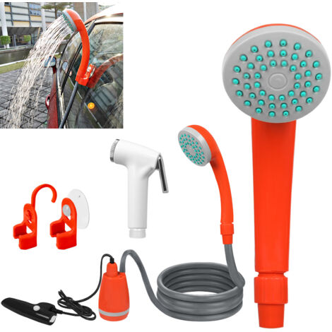 Froadp 2m Campingdusche mit Duschekopf & Wasserpistole 2200mAh USB-Akku Hundedusche inkl. Tauchpumpe Handbrause 2m USB-Ladekabel Gartendusche Outdoor Dusche Gadgets