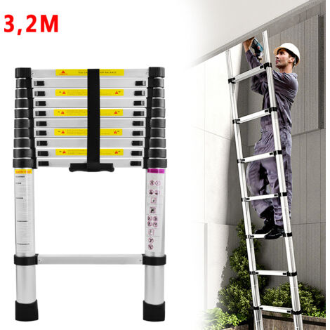 Froadp 320cm Alu-Teleskopleiter Anlegeleiter Mehrzweckleiter 11 Stufen Sprossenleiter Gefaltete Höhe 81cm, Multifunktion Ausziehbar Hochwertigem Aluleiter (Silber)