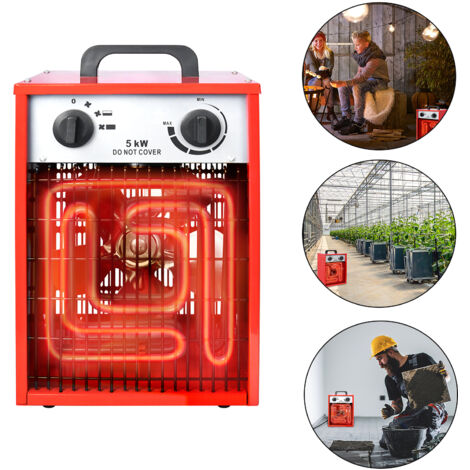 Froadp 5KW Elektro-Heizgeräte 4-Gang Temperaturregler Einstellbarer Elektroheizgebläse 400V Industrielle Elektroheizung mit Überhitzungsschutz Hitzebeständigen Griff & Rutschfesten Basis