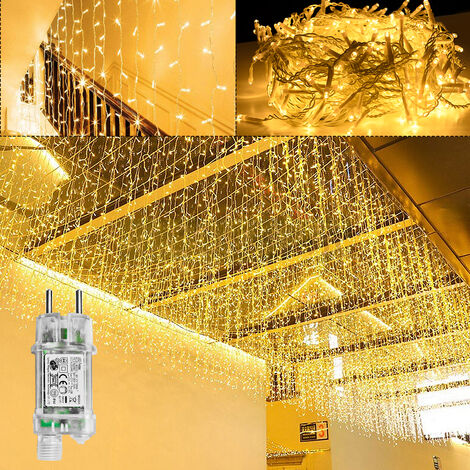 Froadp Rideau Lumineux LED Chaîne de Pluie Transparente 8 Modes d'éclairage LED Décoration de Fête de Noël Esthétique pour Fenêtre Chambre Mur de Photos(Blanc Chaud, Cône de Glace)