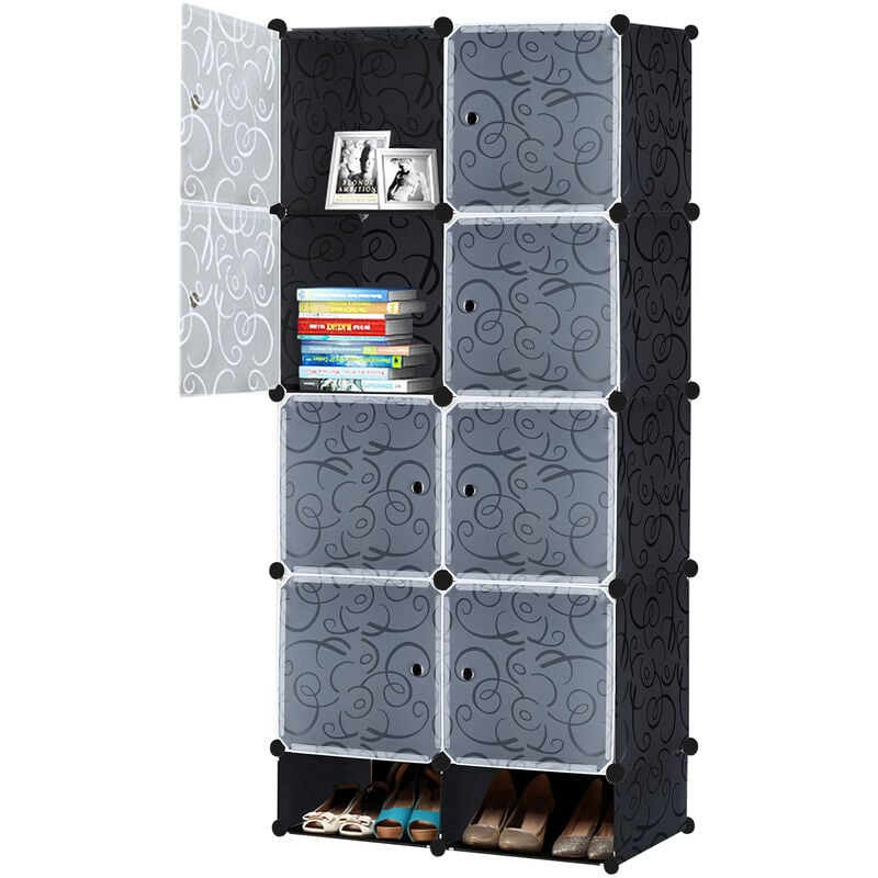 Armoires Pliantes Système D'étagères Armoire avec une Boucle Ronde en Plastique Sans Coins Saillants pour Stockage Organiser Vêtements (Noir en