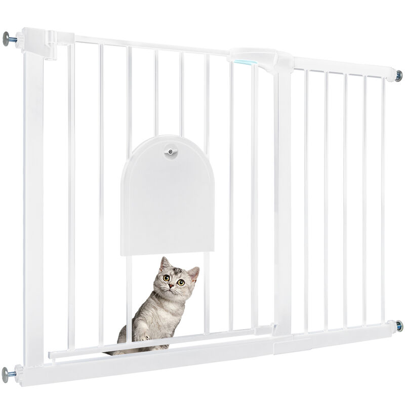 Barrière de Sécurité Extensible pour Bébé, Barrière de Pression Sans Perçage en Métal avec Porte pour Chiens et Chats (Blanc, 105-115cm) - Blanc