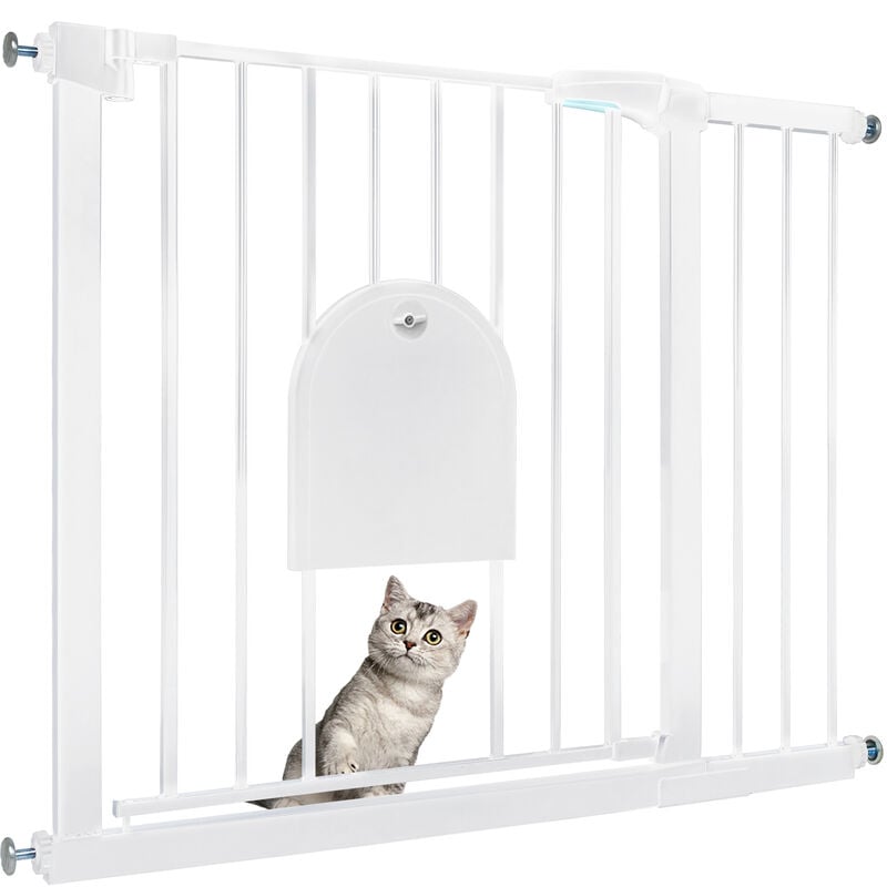 Barrière de Sécurité Extensible pour Bébé, Barrière de Pression Sans Perçage en Métal avec Porte pour Chiens et Chats (Blanc, 95-105cm) - Blanc