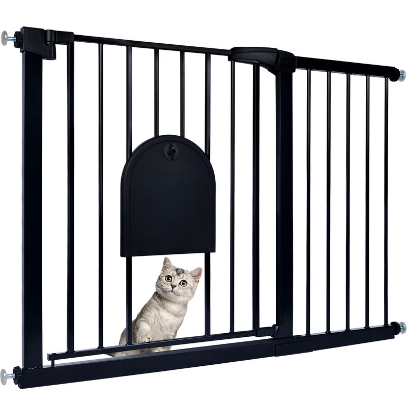 Barrière de Sécurité Extensible pour Bébé, Barrière de Pression Sans Perçage en Métal avec Porte pour Chiens et Chats (Noir, 105-115cm) - Noir