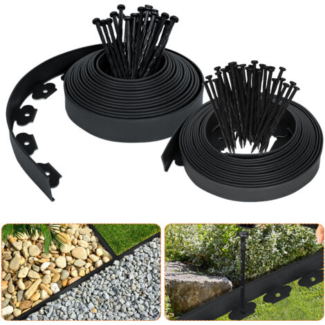 Froadp Beeteinfassungen Kunststoff Beetabgrenzung Garten Palisaden mit Erdanker Kurven Blumenbeet Beetumrandung Mähkante Plastik Rasenkante Garten Zaun (10m, Schwarz)