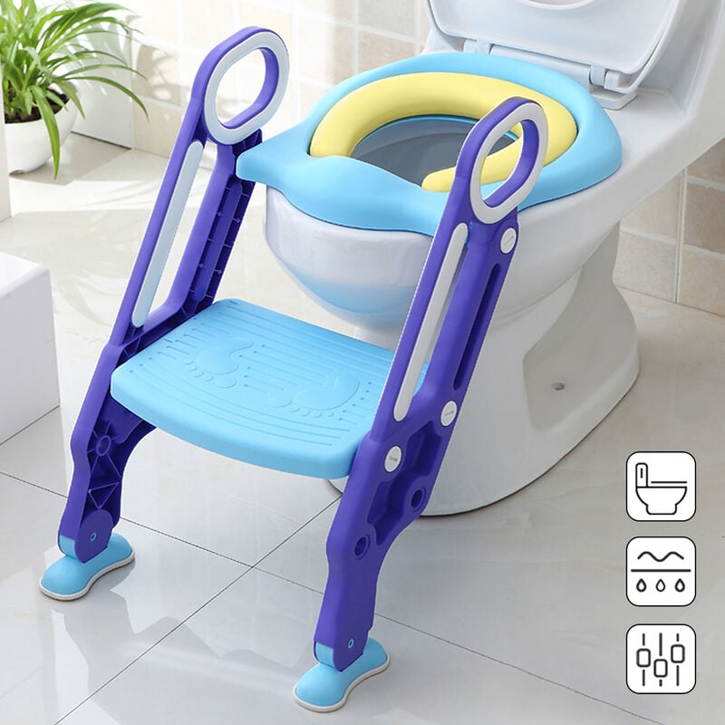 Froadp - Réducteur de Toilette avec Échelle Siège de wc Réglable en Hauteur pour les Tout-Petits (Bleu+Violet)