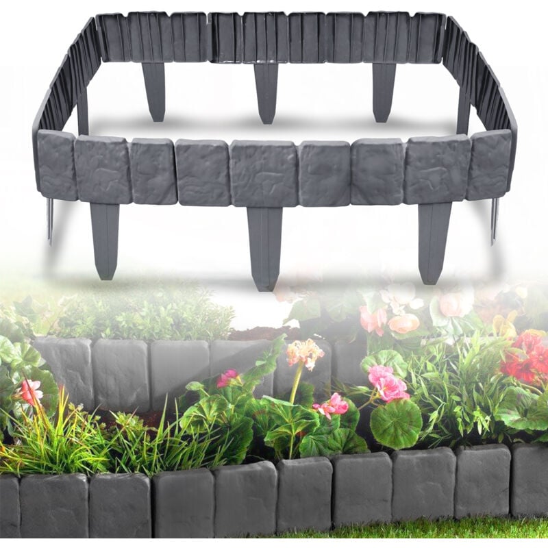 Froadp - 25x23cm Bordature da Giardino in Plastica, 2,5m T-Shape Palizzata Prato Esterno Decorativo Pietra-Sembra Bordatura per Frutteti Giardino