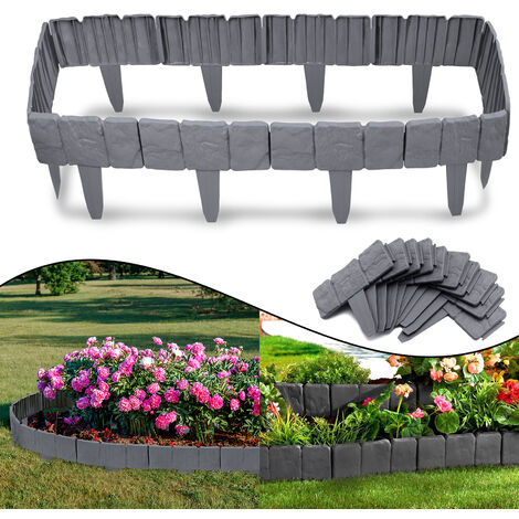 Froadp Bordures de Pelouse en Plastique T-Forme Palissade Jardin Exterieur Décoratif Bordurette avec l'aspect du Pierre pour Vergers Parterres Chemins, 1 élément(LxH):25x23cm