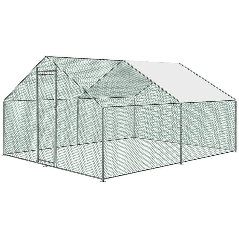 Froadp Cages et Poulaillers en Acier Galvanisé, Cage de Volaille Enclos Extérieur avec Toit de Protection Solaire en PE, Grand d'Espace d'Activité