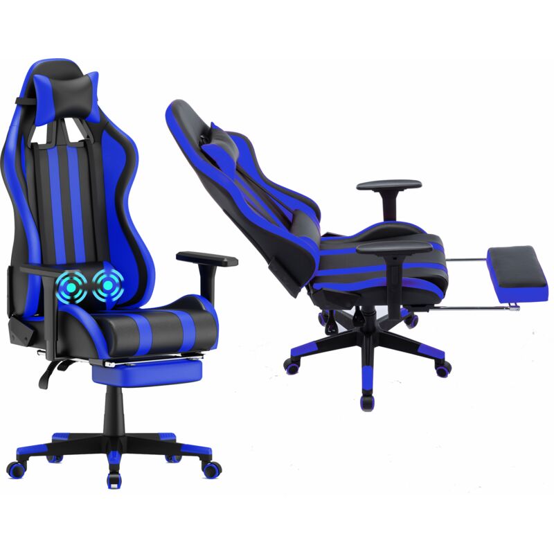 Froadp - Chaise de Jeu Massage Ergonomique Gaming Chair avec Coussin Lombaire Réglable, Coussin de Tête, Roulettes Pivotantes à 360° et Accoudoirs