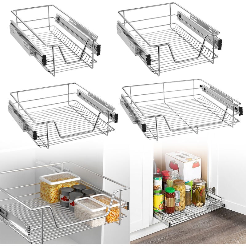 Froadp Cuisine Etagère Télescopique Paniers de Rangement Extensible Tablette avec Coulisses de Tiroir Placard Coulissante pour Armoires 60cm (Largeur