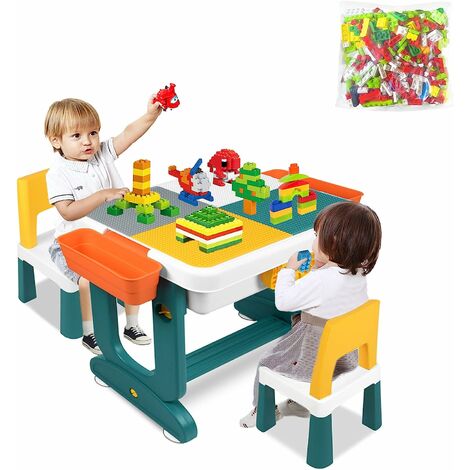 FROADP Multifunktionaler Aktivitätstisch für Kinder Spieltisch mit Stuhl Aufbewahrungsbox und Bausteine Spieltisch Set Basteltisch Tisch & Stuhlsets für Jungen und Mädchen (Typ B)