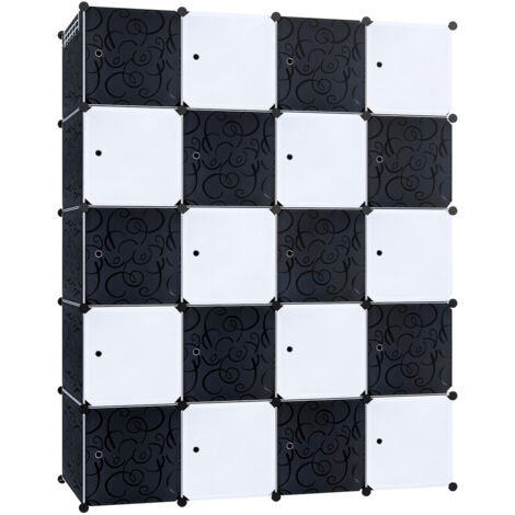 Froadp Kleiderschrank Garderobenschrank aus Kunststoff Tragbarer Regalsystem mit 20 Fächern Steckregalsystem Schuhschrank mit Türen (145x37x178cm)