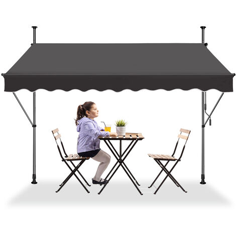 Froadp Klemmmarkise Markise Einziehbar Manuell Sonnenschutz Balkon Ohne Bohren UV-Schutz Wetterfest Höhenverstellbar Gelenkarmmarkise mit Handkurbel für Garten Terrasse (300x120cm, Anthrazit)
