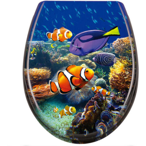 Froadp Oval Toilettendeckel Universal WC-Sitz mit Softclose Abnehmbar Hartplastik Antibakteriell Klobrille Stabile Einfache Montage 25 Muster Optional (Zierfische)
