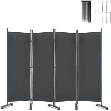 Froadp Paravent Raumteiler mit Rädern 225x180cm Sichtschutz 4 Teilig Trennwand mit Kabelbinder und Nägel (Anthrazit)
