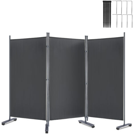 Froadp Paravent Raumteiler mit Rädern 275x180cm Sichtschutz 3 Teilig Trennwand mit Kabelbinder und Nägel (Anthrazit)