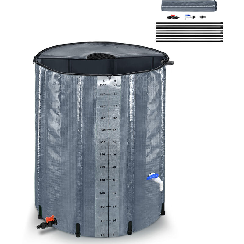 Réservoir d'eau de Pluie Pliable de 500L, Tonneau de pluie, Gris Foncé (132 Gallons) - Gris Foncé - Froadp