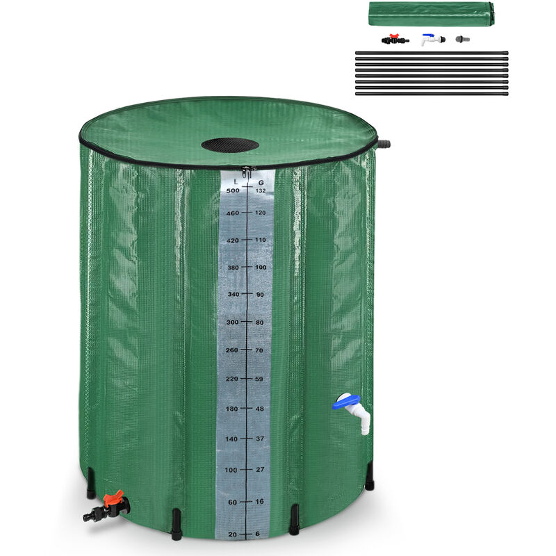 Froadp - Réservoir d'eau de Pluie Pliable de 500L, Tonneau de pluie, Vert (132 Gallons) - Vert